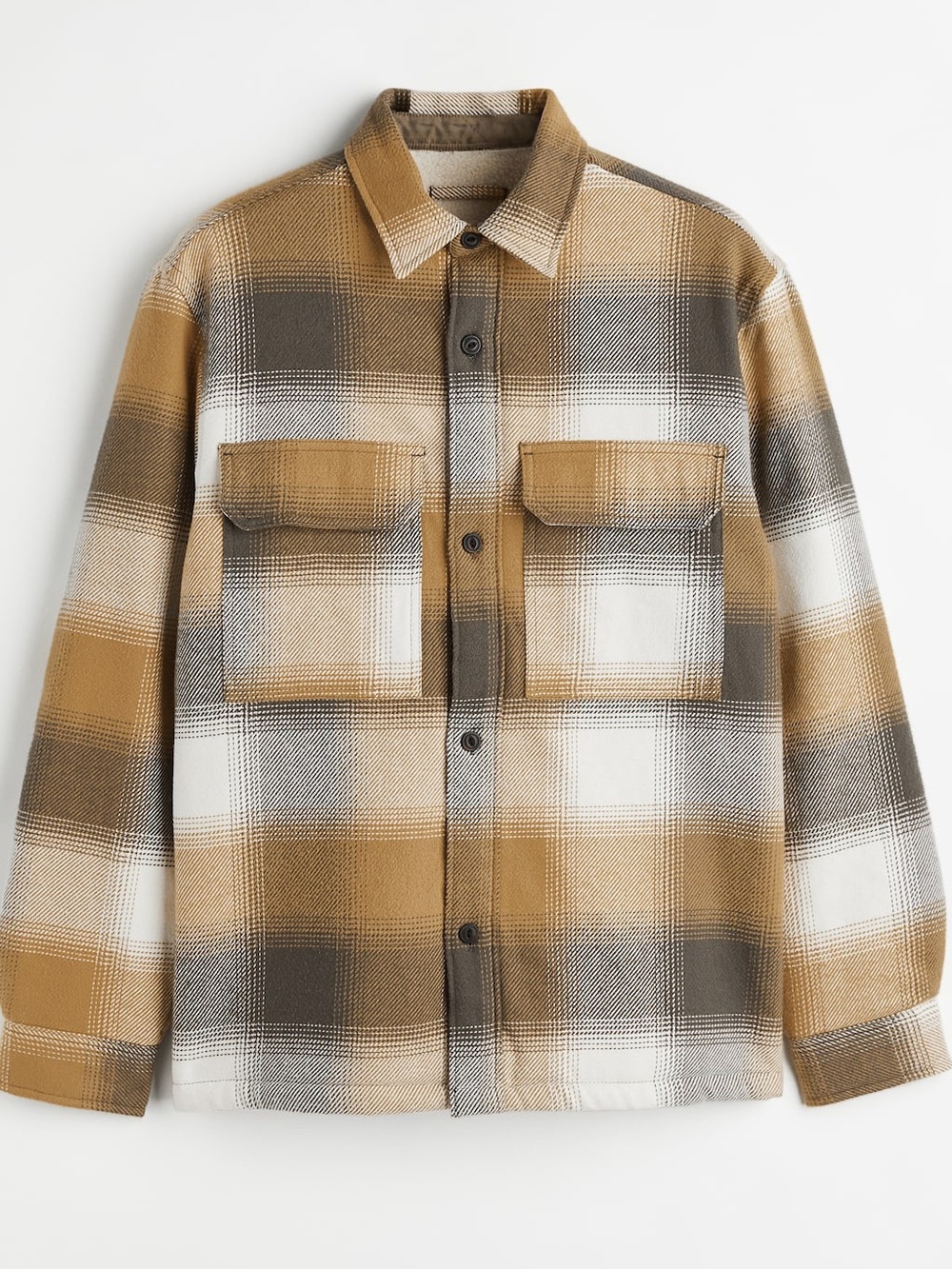 H&M Men's Plaid lined teddy flannel Brown, cream, Gray